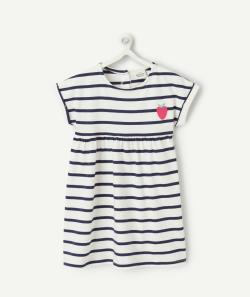 Robe en maille bébé fille en coton bio à rayures bleues - 9 M