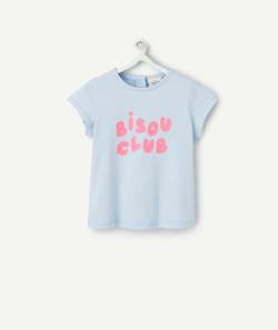 T-shirt manches courtes bébé fille en coton bio bleu ciel bisou club - 3 M