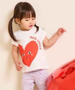 T-shirt bébé fille en coton bio blanc avec motif coeur et message rouges - 3 M