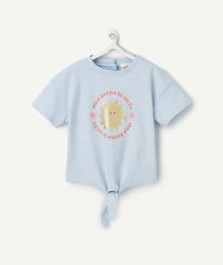 T-shirt bébé fille bleu avec message couleur dorée et pailletée - 24 M