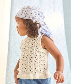 Top crochet bébé fille en coton biologique écru avec volants - 12 M