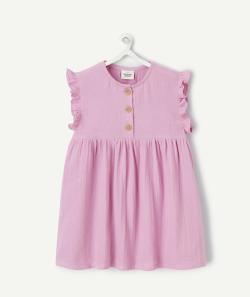 Robe bébé fille en gaze de coton rose avec volants - 24 M