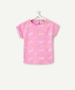 T-shirt manches courtes bébé fille en coton bio anti-uv rose imprimé fleuris - 9 M