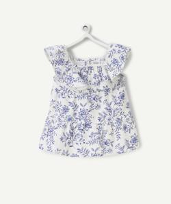 Blouse bébé fille en viscose responsbale avec volants et imprimé floral bleu - 18 M