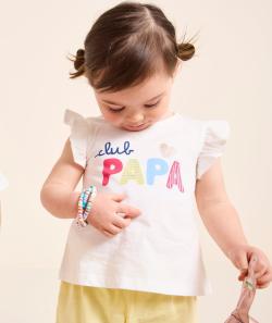 T-shirt bébé fille en coton bio blanc message club papa - 12 M
