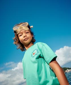 T-shirt manches courtes garçon en coton bio vert thème surf - 8 A