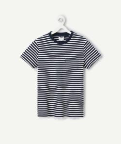 T-shirt manches courtes garçon en coton bio marinière bleue - 4 A