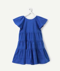 Robe manches courtes fille brodée bleue - 4 A