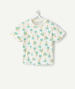 T-shirt manches courtes bébé garçon en coton bio écru imprimé palmier - 6 M