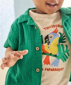 T-shirt manches courtes bébé garçon beige imprimé mouchetés de couleurs et motif oiseaux - 24 M