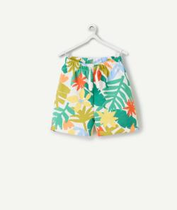 Bermuda droit garçon en coton bio imprimé feuillage coloré - 24 M