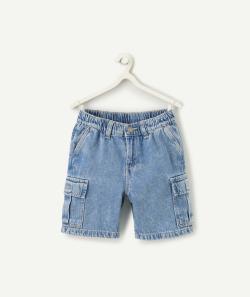 Bermuda cargo garçon en denim low impact bleu délavé - 9 A