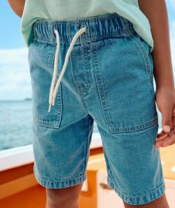 Bermuda droit garçon en denim bleu low impact avec cordons et poches - 4 A