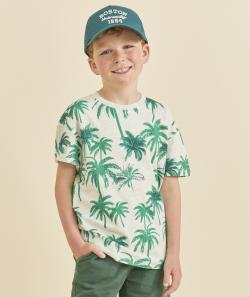 T-shirt manches courtes garçon en coton bio imprimé palmiers - 12 A