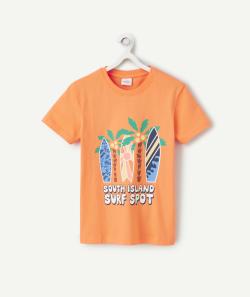T-shirt garçon en coton bio orange avec messages et surfs - 5 A