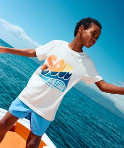 T-shirt garçon en coton bio gris chiné avec messages colorées thème surf - 8 A