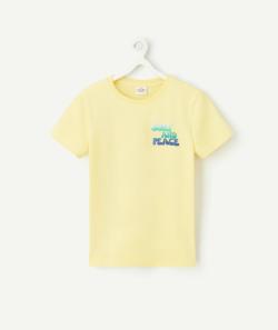 T-shirt garçon en coton bio jaune avec messages colorés dans le dos et au coeur - 5 A