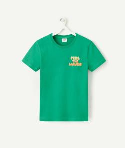 T-shirt garçon en coton bio vert avec messages colorés - 10 A
