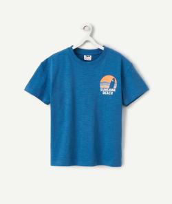 T-shirt garçon en coton bio bleu avec message et motif soleil - 12 A
