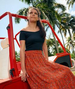 Jupe longue fille en viscose responsable rouge imprimé à fleurs - S