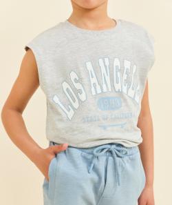 T-shirt sans manches garçon en coton bio gris motif campus - 10 A