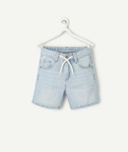 Bermuda droit garçon en denim bleu low impact ciel avec cordons - 6 A