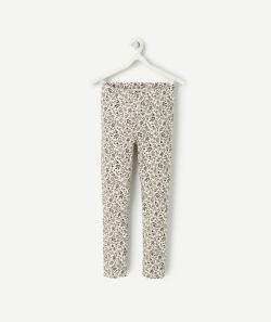 Legging fille en coton bio blanc avec imprimé fleurs et feuilles noir - 8 A