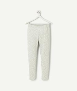 Legging fille en coton bio gris avec imprimé à fleurs écru - 9 A