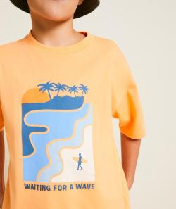 T-shirt manches courtes garçon en coton bio orange fluo thème surf - 10 A