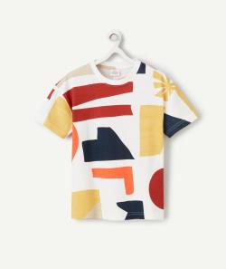 T-shirt garçon en coton bio blanc imprimé géométrique coloré - 8 A