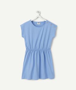 Robe manches courtes fille en coton bio bleu et boutons pailletés - 10 A