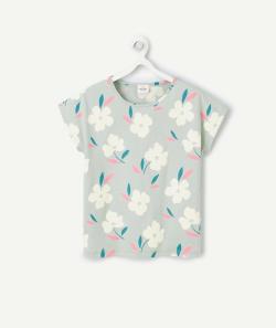 T-shirt fille en coton bio vert imprimé à fleurs - 6 A