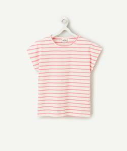 T-shirt manches courtes fille en coton bio à rayures roses - 8 A