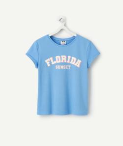 T-shirt manches courtes fille en coton bio bleu message floride - 4 A