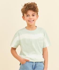 T-shirt manches courtes garçon en coton bio tie and die vert et blanc - 2-3 A