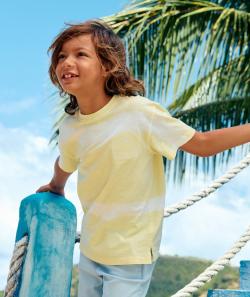 T-shirt manches courtes en coton bio tie and die jaune pastel et blanc - 12 A