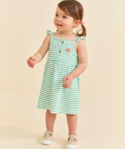 Robe à bretelles bébé fille en coton bio rayé vert et blanc - 18 M