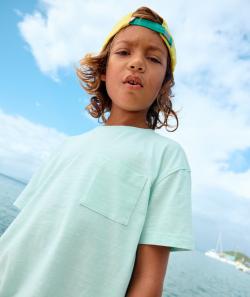 T-shirt manches courtes garçon en coton bio vert pastel - 12 A