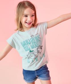 T-shirt fille en coton bleu avec motif monsieur x madame - 24 M