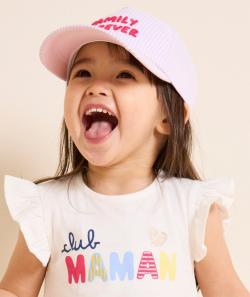 Casquette bébé fille rayé rose et blanc avec message brodé family forever - 9-18M