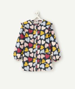 Tablier fille bleu marine imprimé coeur - 5-6 A