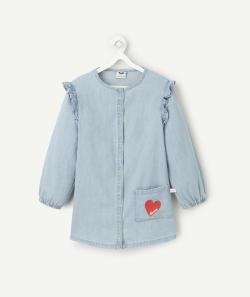 Tablier fille en coton effet denim bleu et patch coeur - 5-6 A