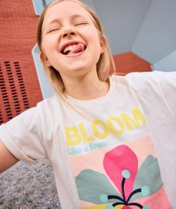 T-shirt manches courtes fille en coton bio blanc avec motif fleurs - 5 A