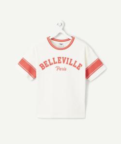 T-shirt manches courtes fille en coton bio écru et rouge - 8 A