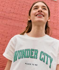 T-shirt manches courtes en coton bio blanc avec message wonder city - XS