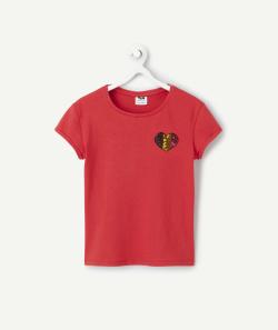 T-shirt rouge fille en coton bio thème foot - 6 A