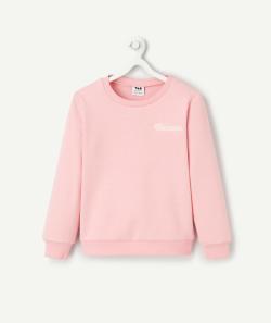 Sweat fille en fibres recyclées rose avec message brodé blanc - 12 A