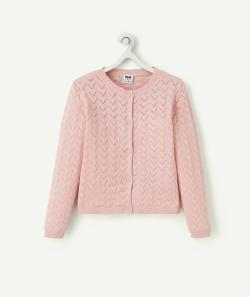 Cardigan fille en coton ajouré rose pastel - 5 A