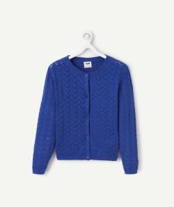 Cardigan fille bleu électrique en maille ajourée - 10 A