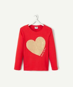 T-shirt fille manches longues en coton bio rouge réversible - 5 A